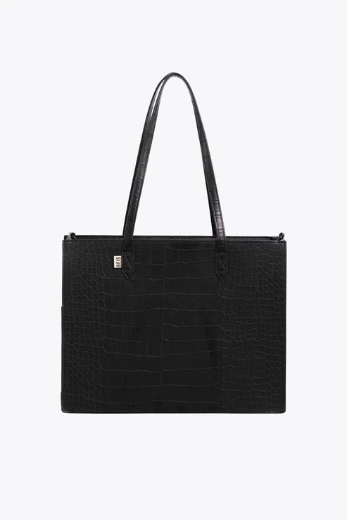 The Work Tote in Plaid-Black Croc | Beis | New Arrivals